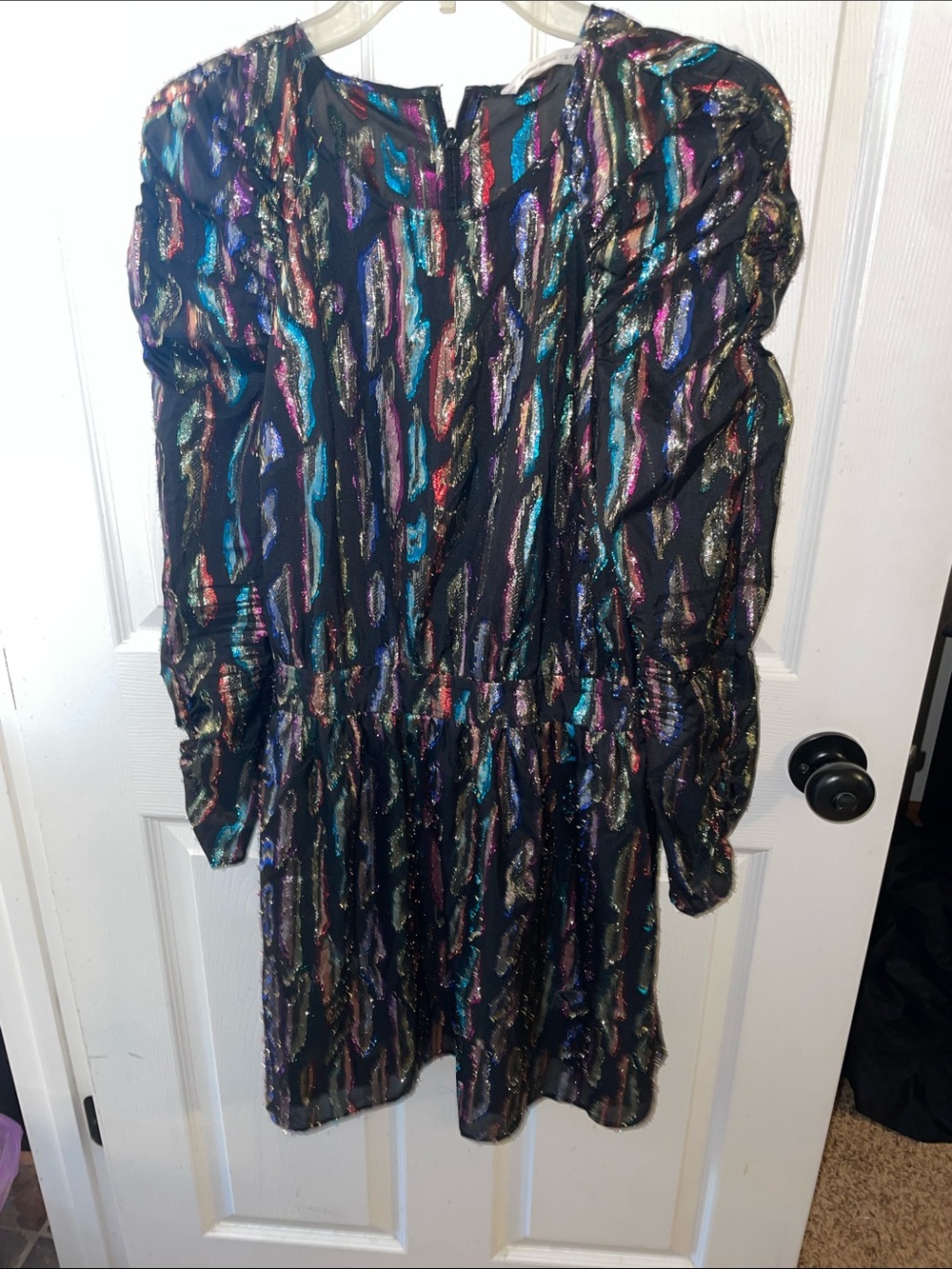 & Other Stories Black Metallic Multi-Color Long Sleeve Mini Dress